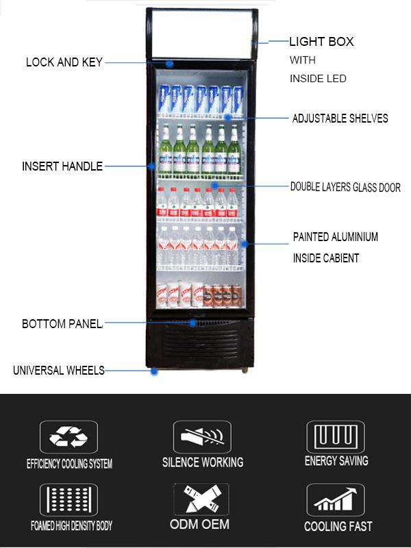 Refrigerador vertical da exposição porta de vidro ereta do refrigerador da exposição da bebida da única para o uso comercial